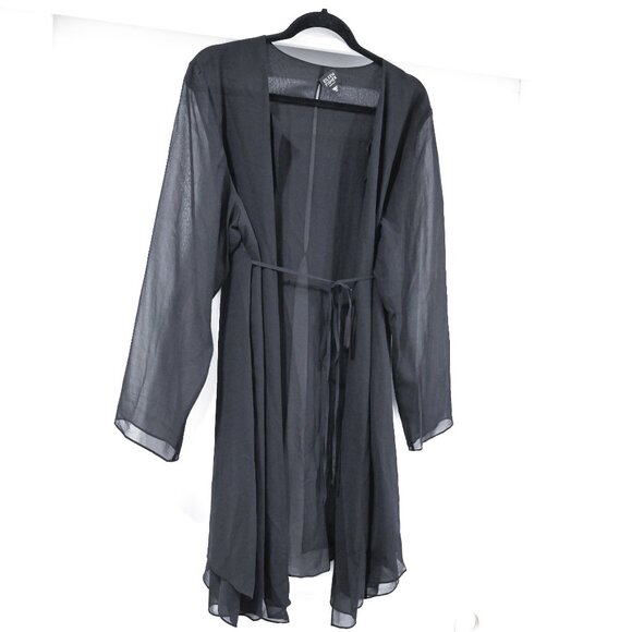 Eileen Fisher Woman 1X Black Tie Waist Long Sheer Blouse Robe - Picture 4 of 9